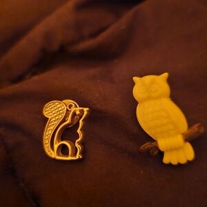 Avon Goldtone Squirrel and Snowy Owl Pins